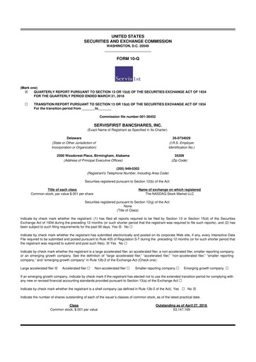 Vorschaubild ServisFirst Bancshares 10-Q Quartalsbericht 2018 