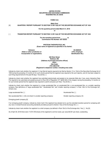 Thumbnail Protara Therapeutics 10-Q Quarterly Report FY2018 