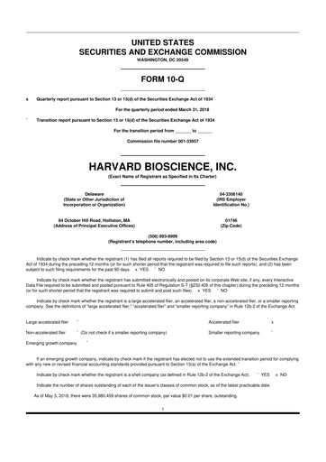 Thumbnail Harvard Bioscience 10-Q Quarterly Report FY2018 