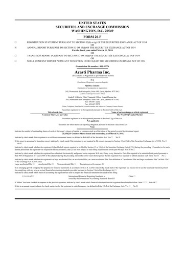 Thumbnail Grace Therapeutics 20-F Annual Report 2018