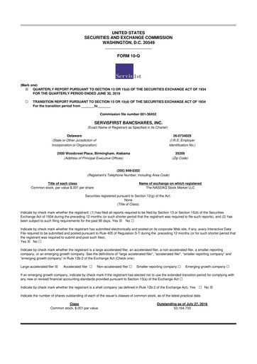 Vorschaubild ServisFirst Bancshares 10-Q Quartalsbericht 2018 