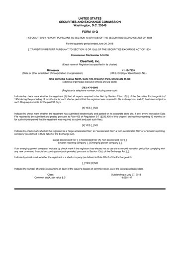 Thumbnail Clearfield 10-Q Quarterly Report FY2018 