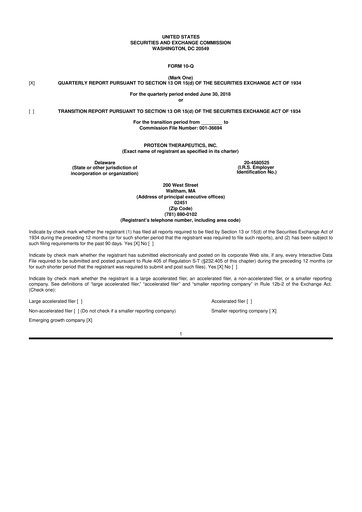 Thumbnail Protara Therapeutics 10-Q Quarterly Report FY2018 