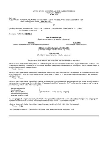 Thumbnail UFP Technologies
 10-Q Quarterly Report FY2018 