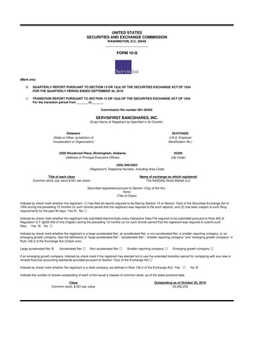 Vorschaubild ServisFirst Bancshares 10-Q Quartalsbericht 2018 