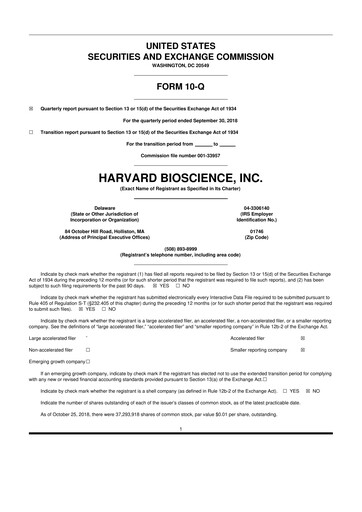 Thumbnail Harvard Bioscience 10-Q Quarterly Report FY2018 