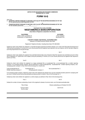 Thumbnail Westamerica Bancorporation
 10-Q Quarterly Report FY2018 