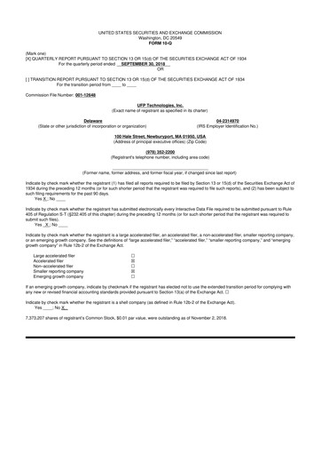 Thumbnail UFP Technologies
 10-Q Quarterly Report FY2018 