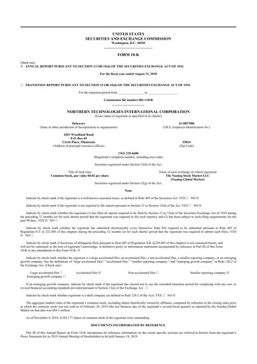 Thumbnail Northern Technologies International 10-K Annual Report 2018