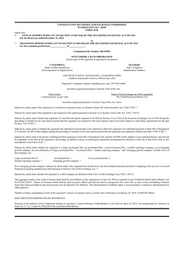 Thumbnail Westamerica Bancorporation
 10-K Annual Report 2018