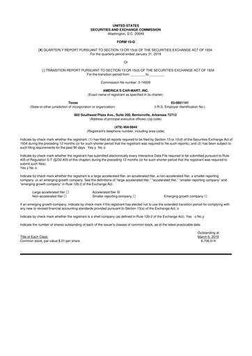 Thumbnail America's Car-Mart 10-Q Quarterly Report FY2019 