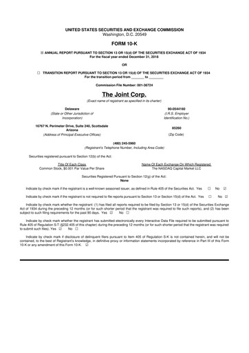 Miniature The Joint Corp. 10-K Rapport annuel 2018