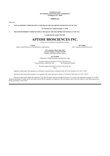 Thumbnail Aptose Biosciences 10-K Annual Report 2018