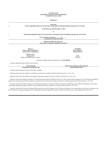 Vorschaubild Protara Therapeutics 10-K Jahresbericht 2018