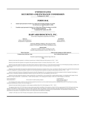 Thumbnail Harvard Bioscience 10-K Annual Report 2018