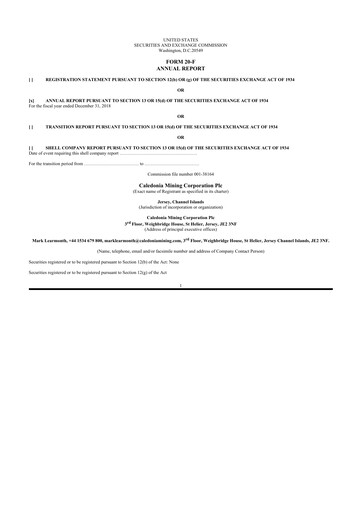 Thumbnail Caledonia Mining 20-F Annual Report 2018