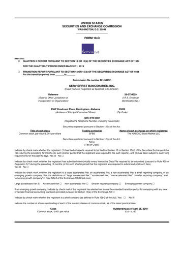 Vorschaubild ServisFirst Bancshares 10-Q Quartalsbericht 2019 