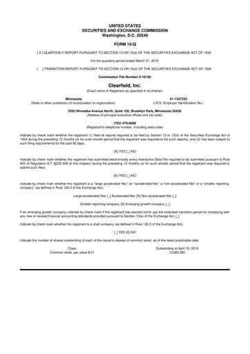 Thumbnail Clearfield 10-Q Quarterly Report FY2019 