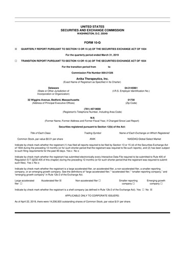 Thumbnail Anika Therapeutics 10-Q Quarterly Report FY2019 