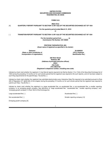 Thumbnail Protara Therapeutics 10-Q Quarterly Report FY2019 