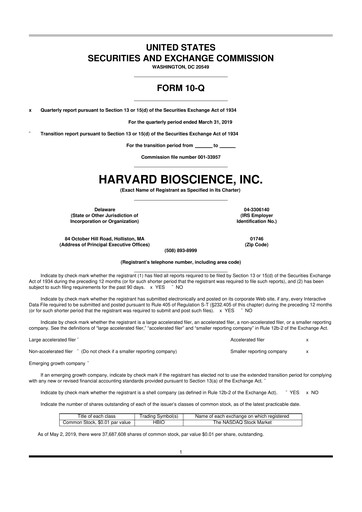 Thumbnail Harvard Bioscience 10-Q Quarterly Report FY2019 