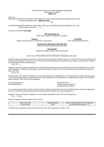 Thumbnail UFP Technologies
 10-Q Quarterly Report FY2019 