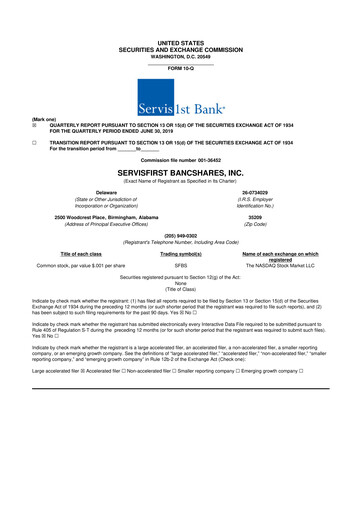 Vorschaubild ServisFirst Bancshares 10-Q Quartalsbericht 2019 