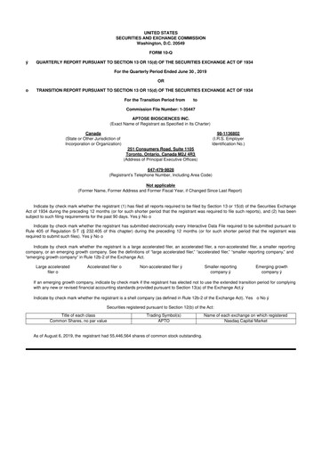 Thumbnail Aptose Biosciences 10-Q Quarterly Report FY2019 