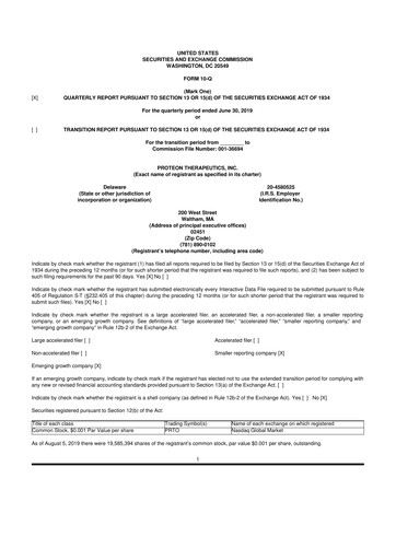 Thumbnail Protara Therapeutics 10-Q Quarterly Report FY2019 