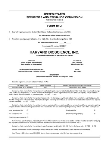 Thumbnail Harvard Bioscience 10-Q Quarterly Report FY2019 