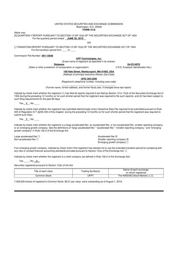 Thumbnail UFP Technologies
 10-Q Quarterly Report FY2019 