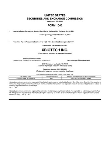 Thumbnail XBiotech 10-Q Quarterly Report FY2019 