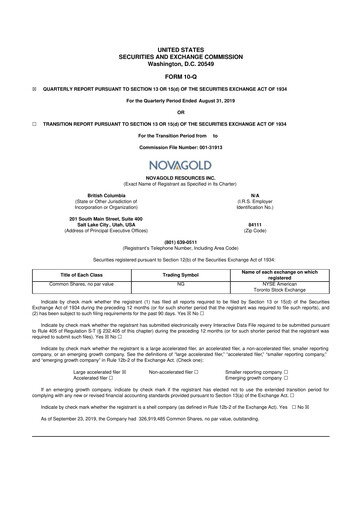 Thumbnail NovaGold Resources
 10-Q Quarterly Report FY2019 