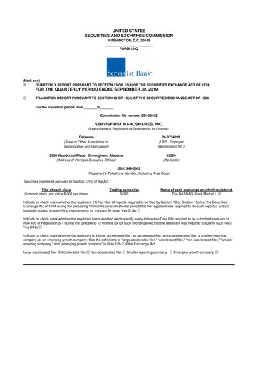 Vorschaubild ServisFirst Bancshares 10-Q Quartalsbericht 2019 