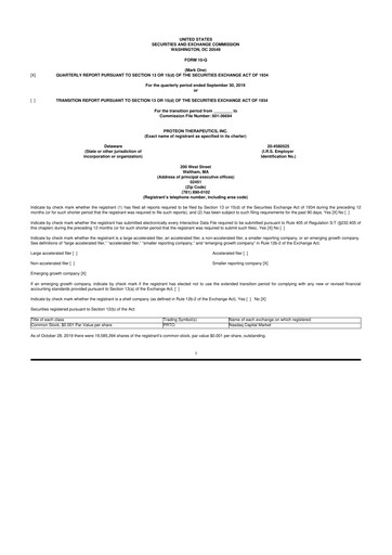 Thumbnail Protara Therapeutics 10-Q Quarterly Report FY2019 