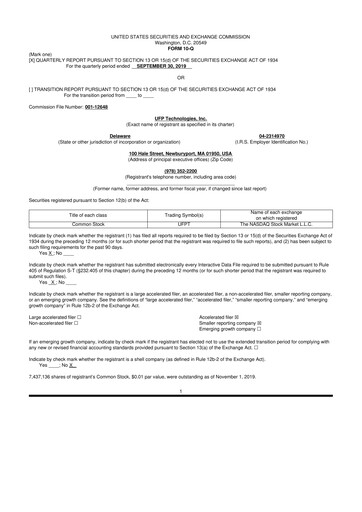 Thumbnail UFP Technologies
 10-Q Quarterly Report FY2019 