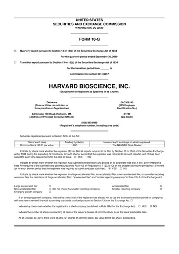 Thumbnail Harvard Bioscience 10-Q Quarterly Report FY2019 