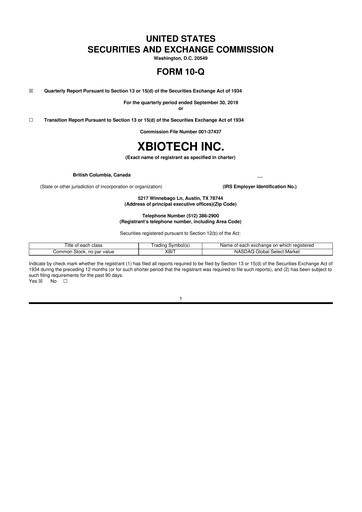 Thumbnail XBiotech 10-Q Quarterly Report FY2019 