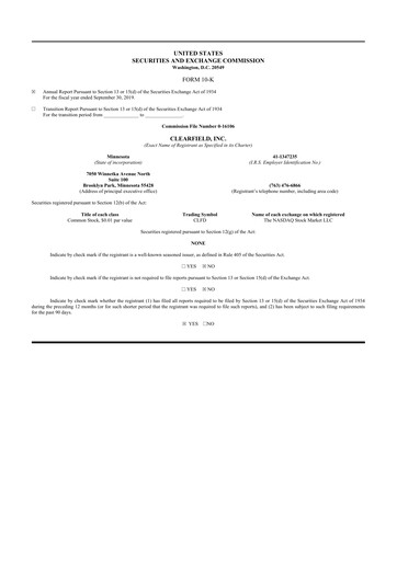 Thumbnail Clearfield 10-K Annual Report 2019