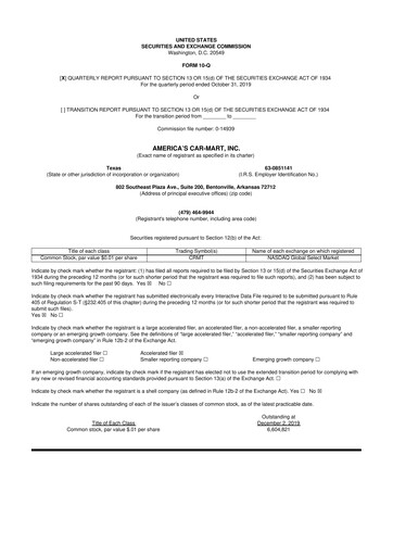 Thumbnail America's Car-Mart 10-Q Quarterly Report FY2020 