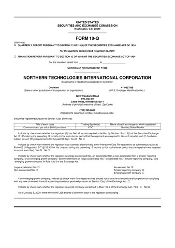 Thumbnail Northern Technologies International 10-Q Quarterly Report FY2020 