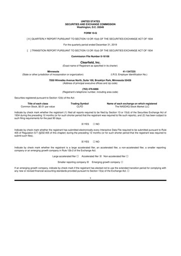 Thumbnail Clearfield 10-Q Quarterly Report FY2020 