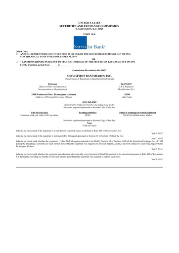 Thumbnail ServisFirst Bancshares 10-K Annual Report 2019
