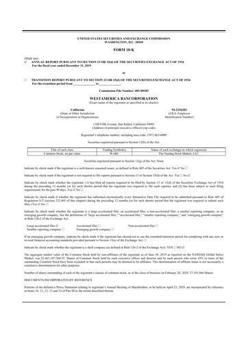 Thumbnail Westamerica Bancorporation
 10-K Annual Report 2019