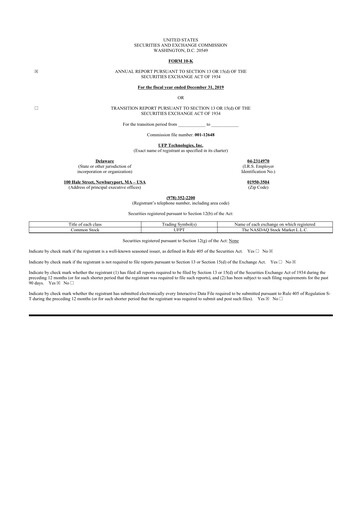 Thumbnail UFP Technologies
 10-K Annual Report 2019