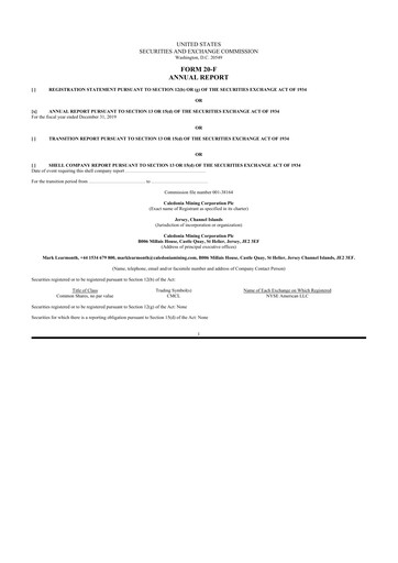 Thumbnail Caledonia Mining 20-F Annual Report 2019