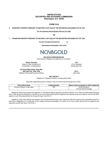 Thumbnail NovaGold Resources
 10-Q Quarterly Report FY2020 