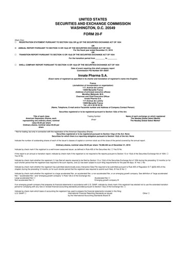 Miniature Innate Pharma
 20-F Rapport annuel 2019