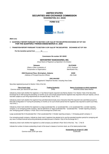 Vorschaubild ServisFirst Bancshares 10-Q Quartalsbericht 2020 