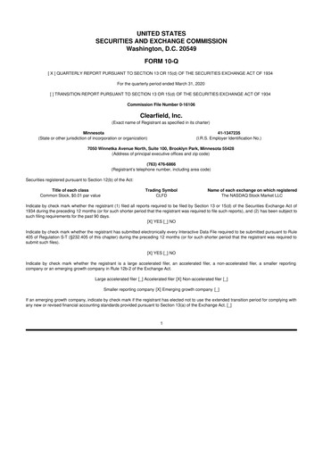 Thumbnail Clearfield 10-Q Quarterly Report FY2020 